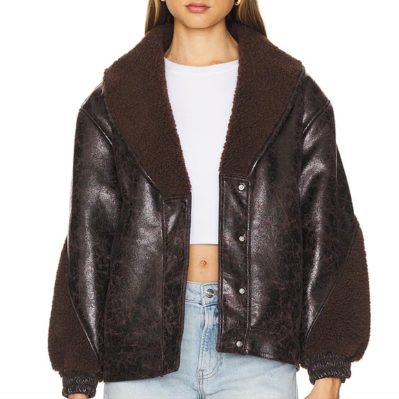 New! Blank NYC SWEET TALKER JACKET Sherpa Trim Color Sweet Talk Brown - Picture 5 of 5